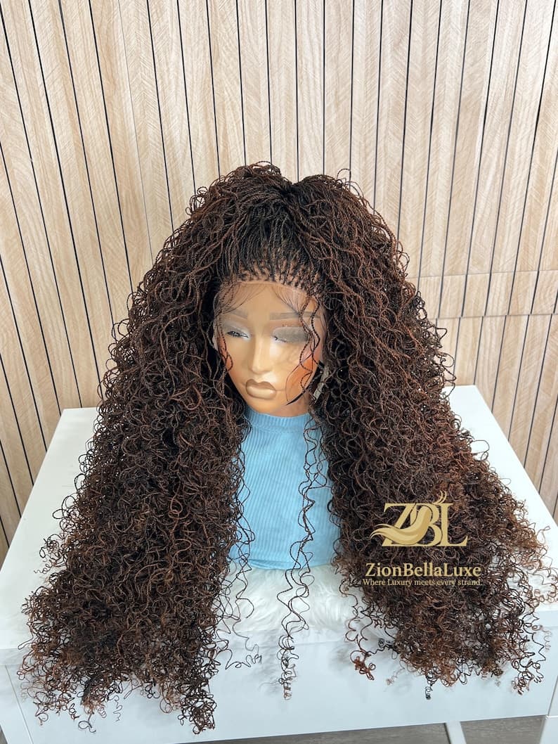 1B/30 Curly Micro Twist Braided Wig, Full Lace, 30 Inches