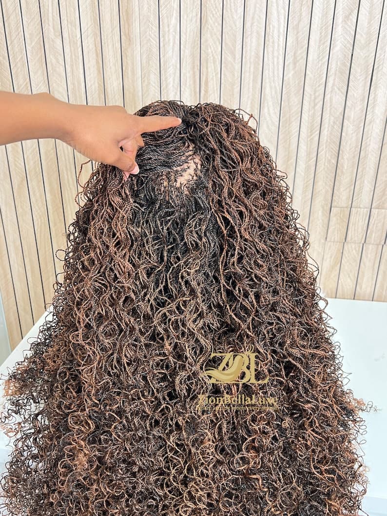 1B/30 Curly Micro Twist Braided Wig, Full Lace, 30 Inches