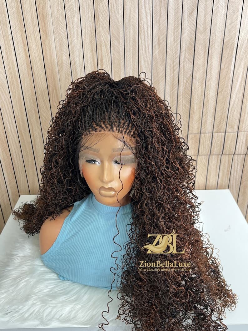 1B/30 Curly Micro Twist Braided Wig, Full Lace, 30 Inches