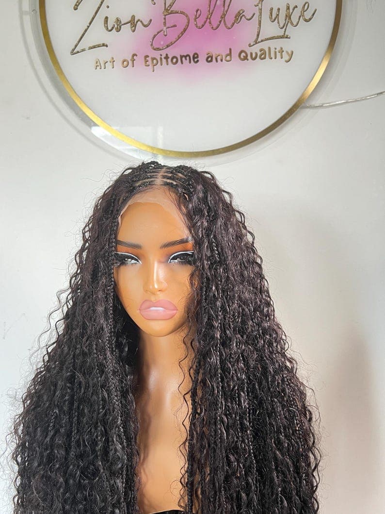 32-34 Inch Boho Braided Human Hair Curls Full Lace Wig