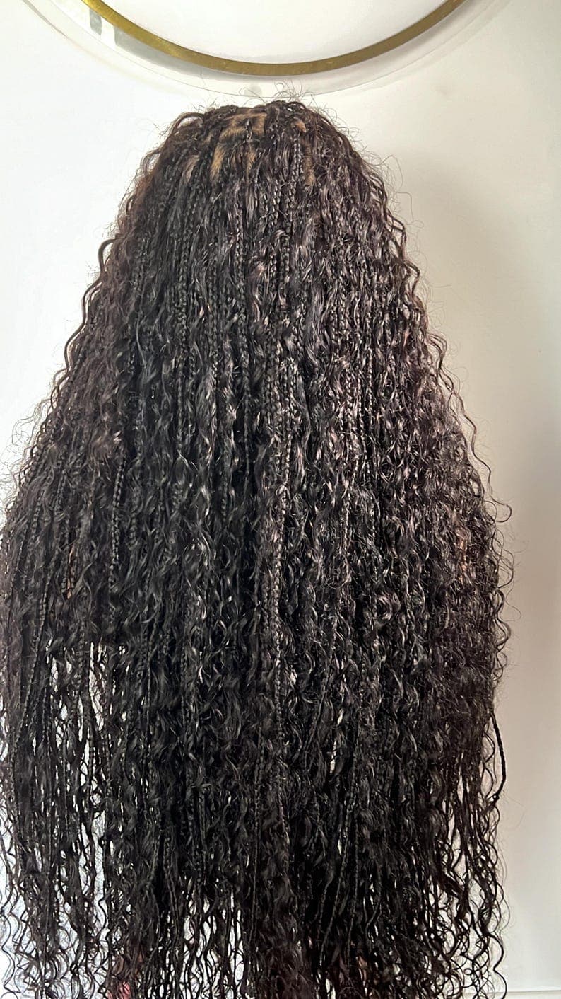 32-34 Inch Boho Braided Human Hair Curls Full Lace Wig