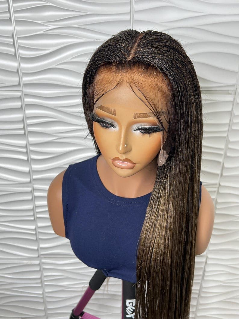 Handmade Blonde Mix Nano Twist Braided Wig: 30 Inches , Full Lace Wig.