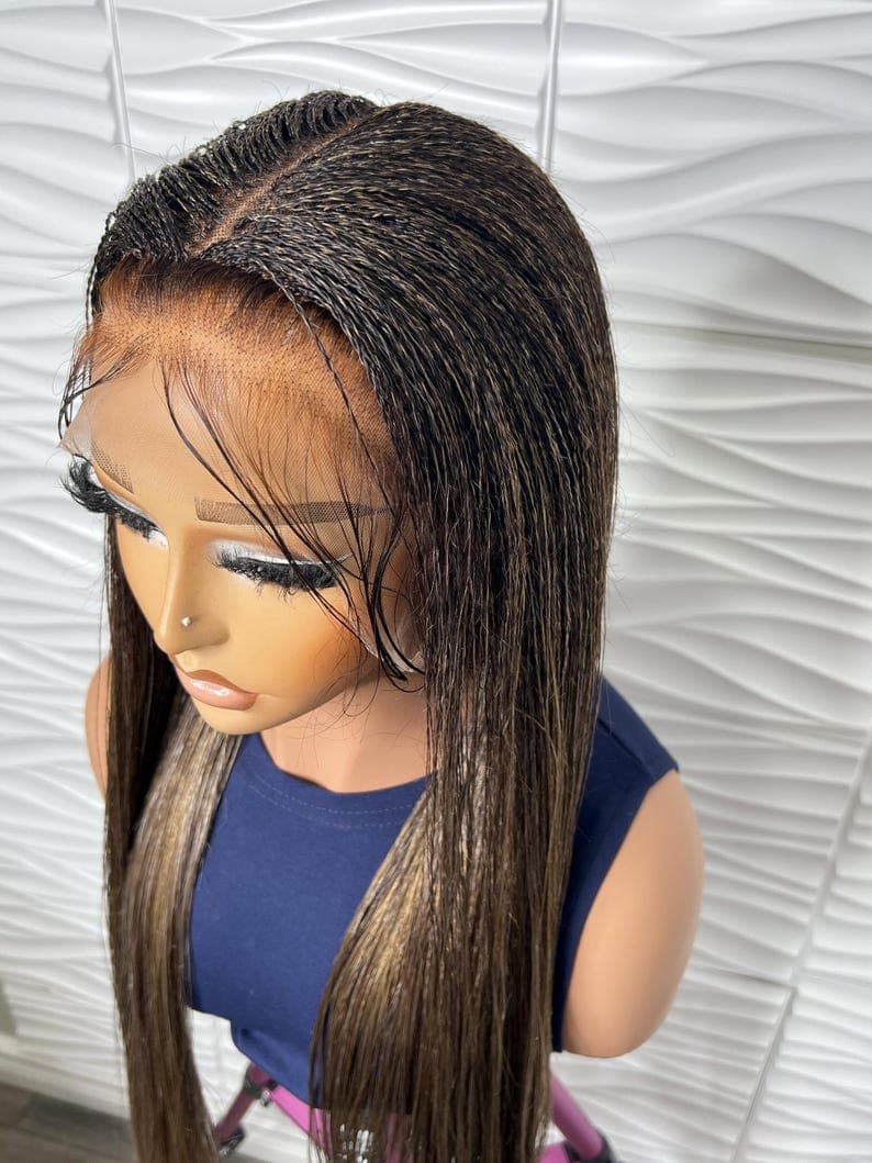 Handmade Blonde Mix Nano Twist Braided Wig: 30 Inches , Full Lace Wig.