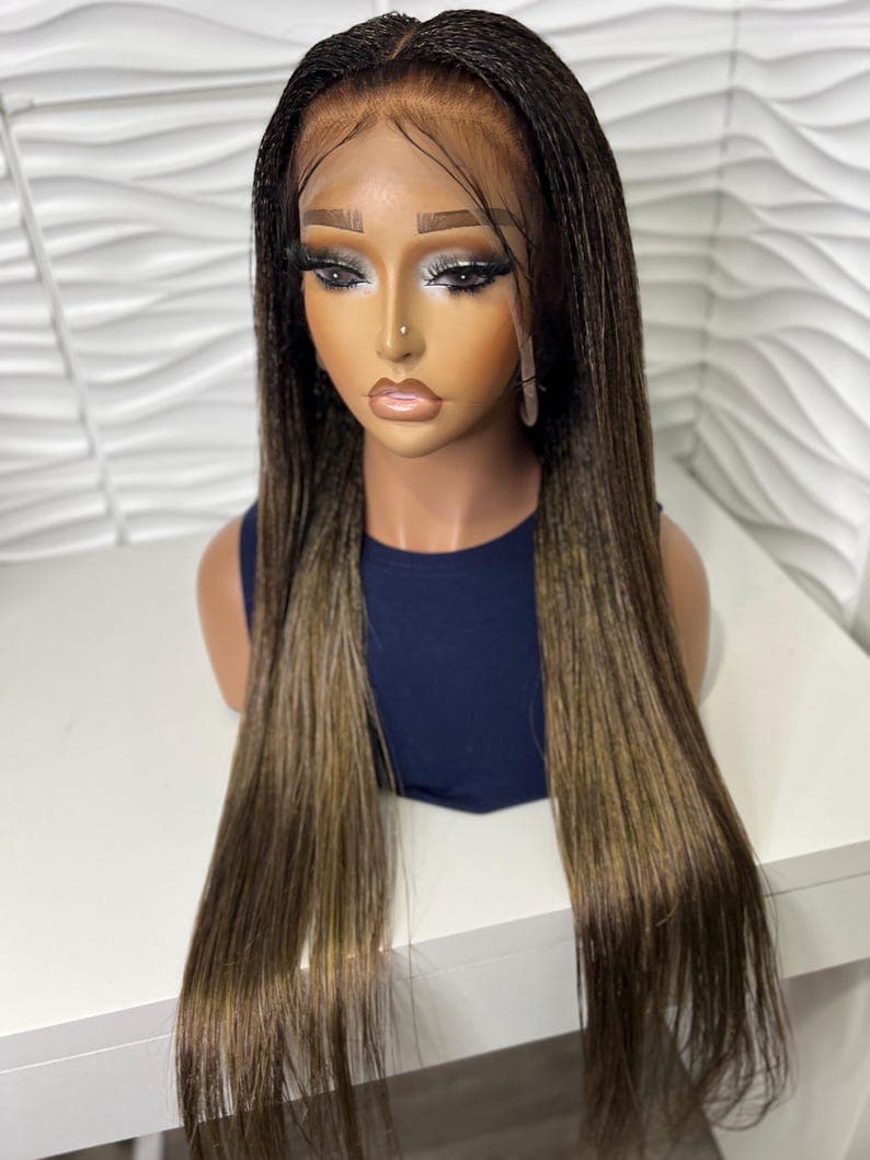 Handmade Blonde Mix Nano Twist Braided Wig: 30 Inches , Full Lace Wig.