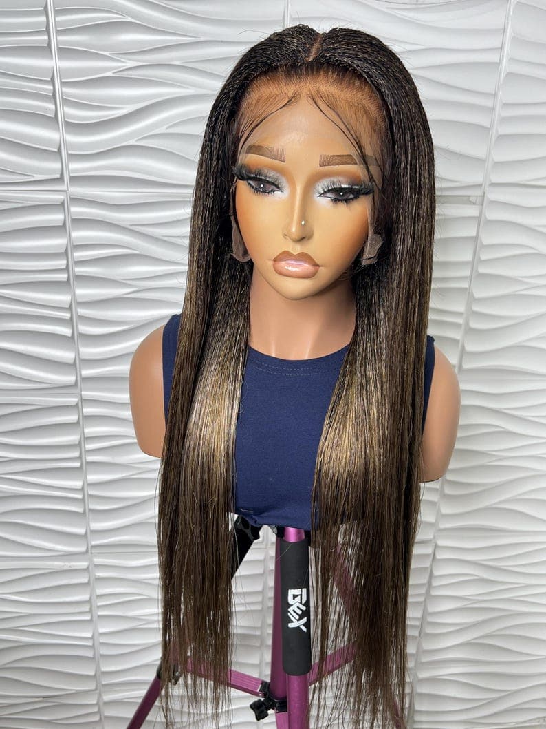Handmade Blonde Mix Nano Twist Braided Wig: 30 Inches , Full Lace Wig.