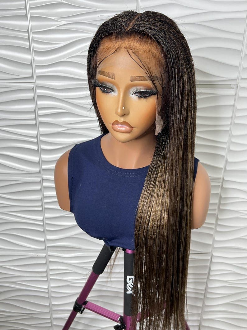 Handmade Blonde Mix Nano Twist Braided Wig: 30 Inches , Full Lace Wig.