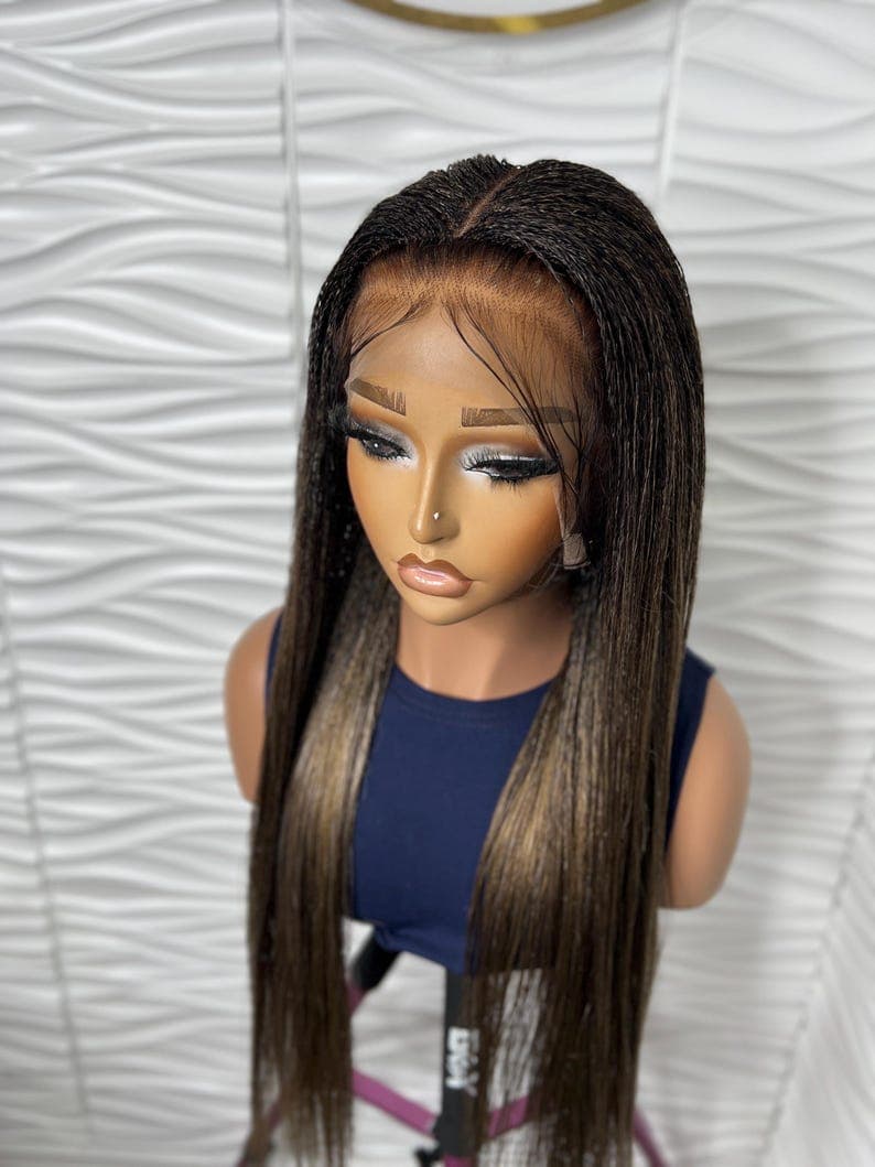 Handmade Blonde Mix Nano Twist Braided Wig: 30 Inches , Full Lace Wig.