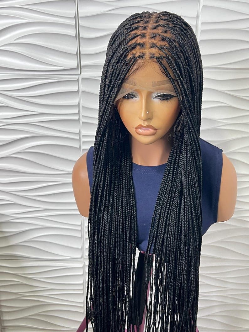 Handmade small size knotless Box Braided Wig: Free Part Lace Front wig.