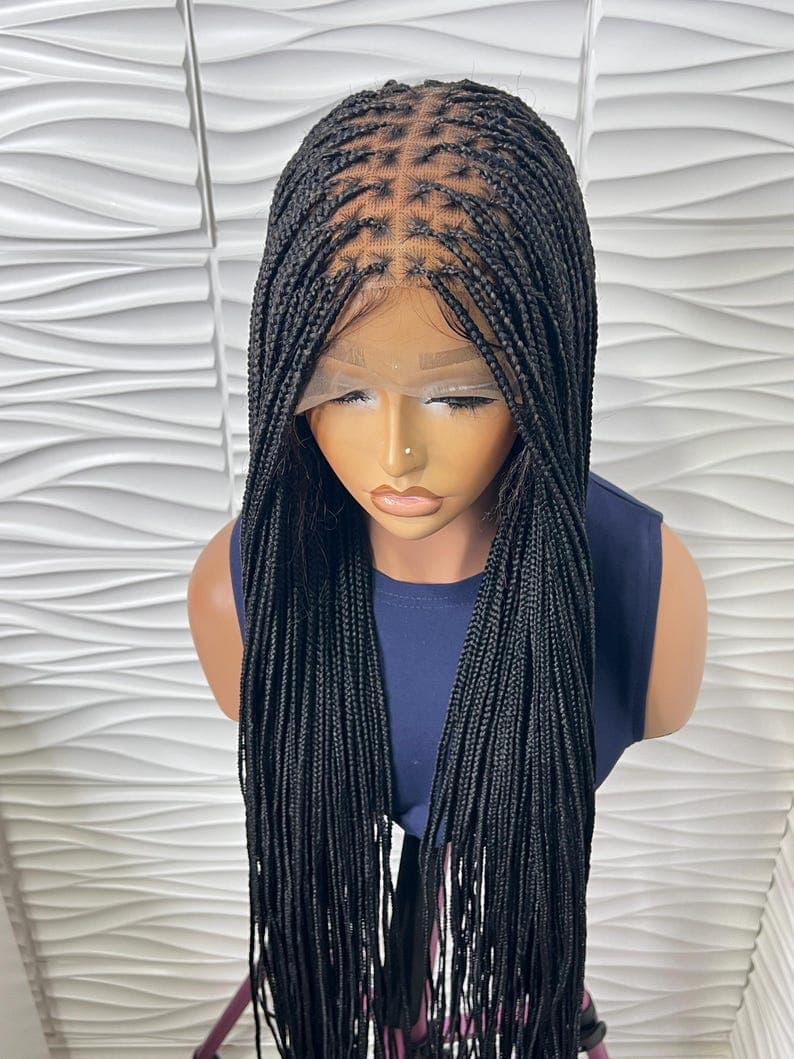 Handmade small size knotless Box Braided Wig: Free Part Lace Front wig.