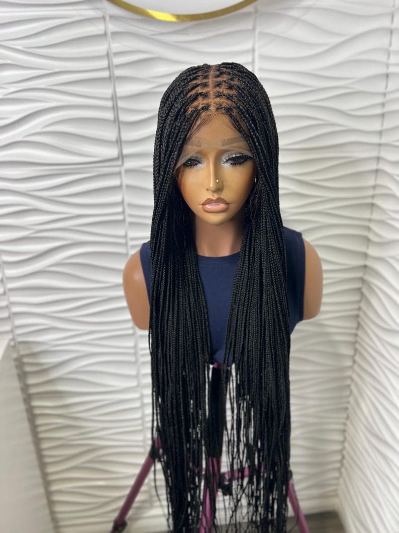 Handmade small size knotless Box Braided Wig: Free Part Lace Front wig.