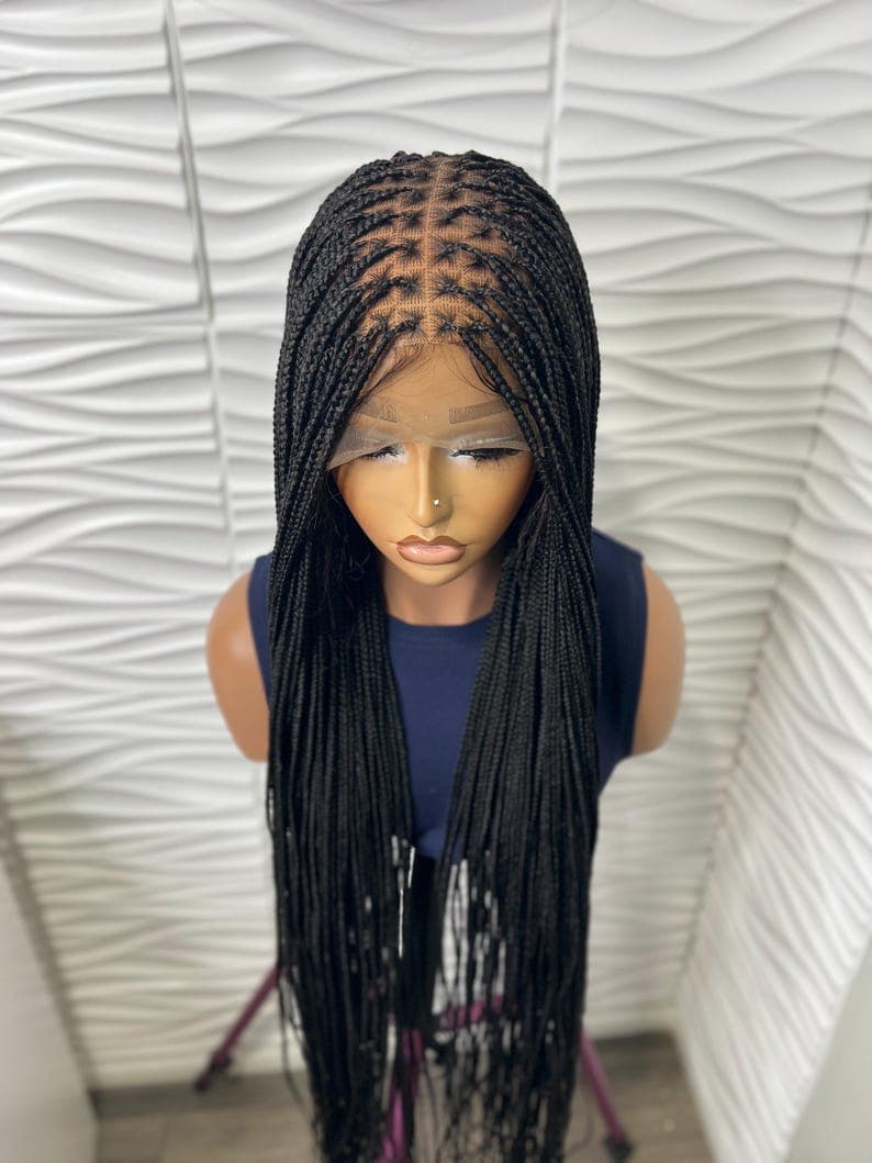 Handmade small size knotless Box Braided Wig: Free Part Lace Front wig.