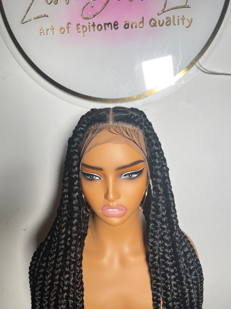 Jumbo Box Braids Wig: Long Black Braided Full Lace Wig