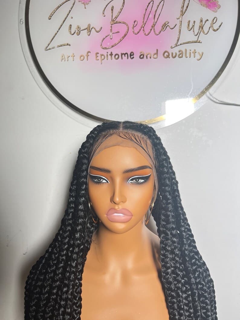 Jumbo Box Braids Wig: Long Black Braided Full Lace Wig