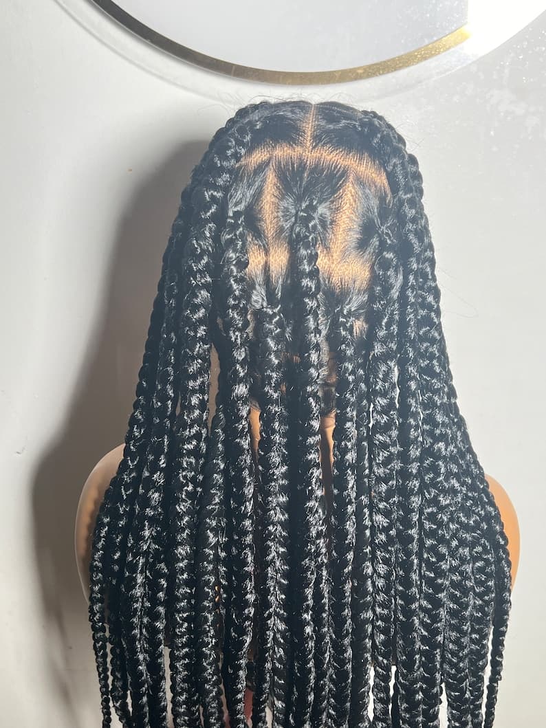 Jumbo Box Braids Wig: Long Black Braided Full Lace Wig