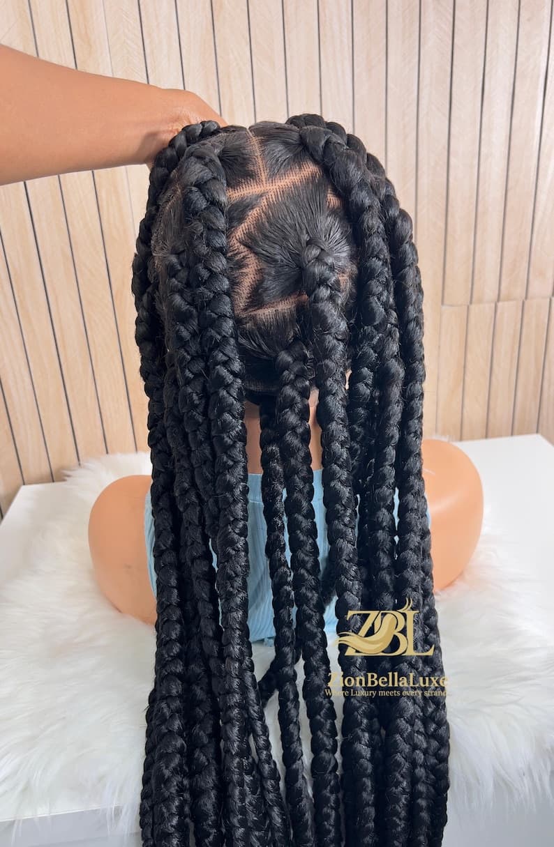 Jumbo Box Braids Wig: Long Black Braided Full Lace Wig
