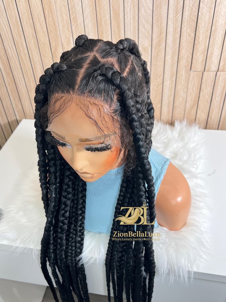 Jumbo Box Braids Wig: Long Black Braided Full Lace Wig