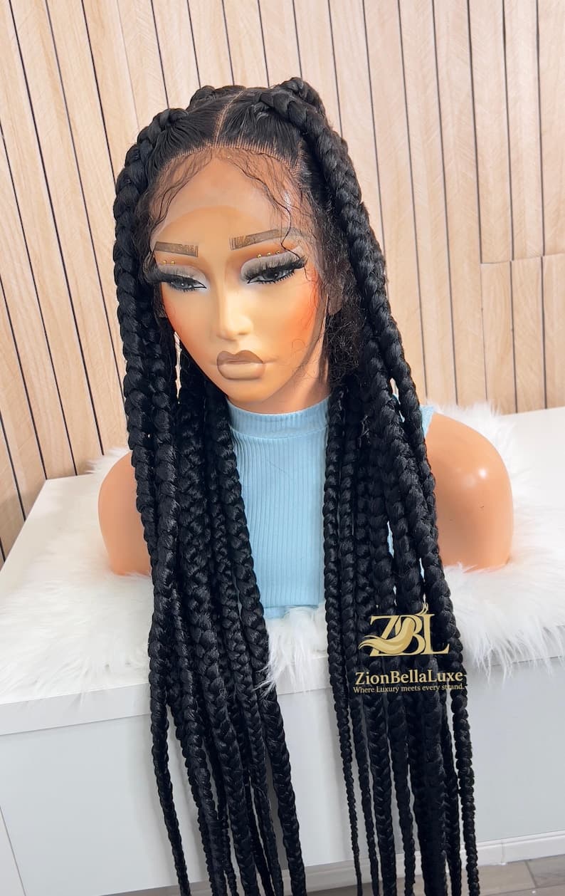 Jumbo Box Braids Wig: Long Black Braided Full Lace Wig