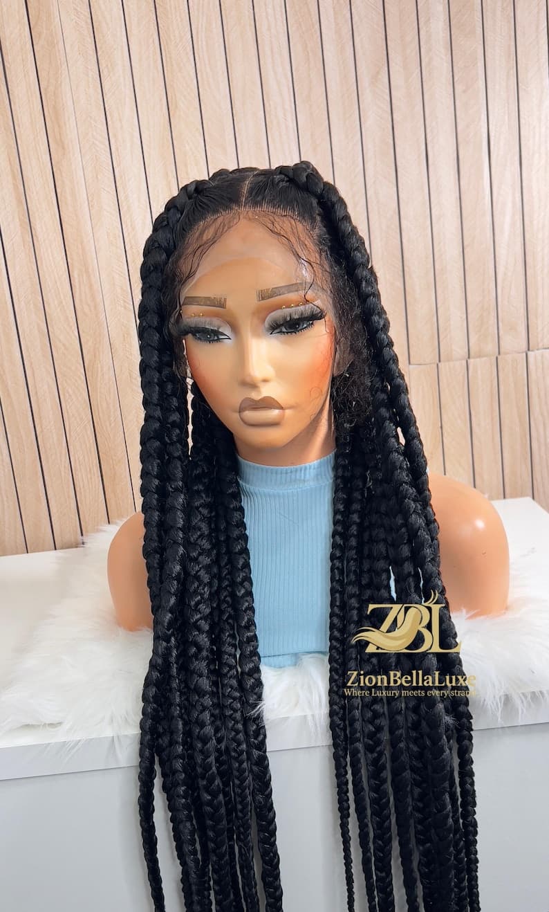 Jumbo Box Braids Wig: Long Black Braided Full Lace Wig
