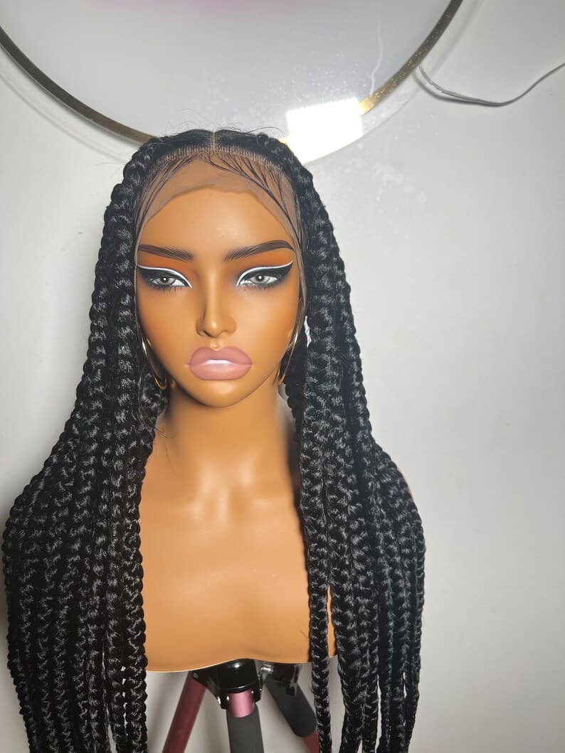 Jumbo Box Braids Wig: Long Black Braided Full Lace Wig