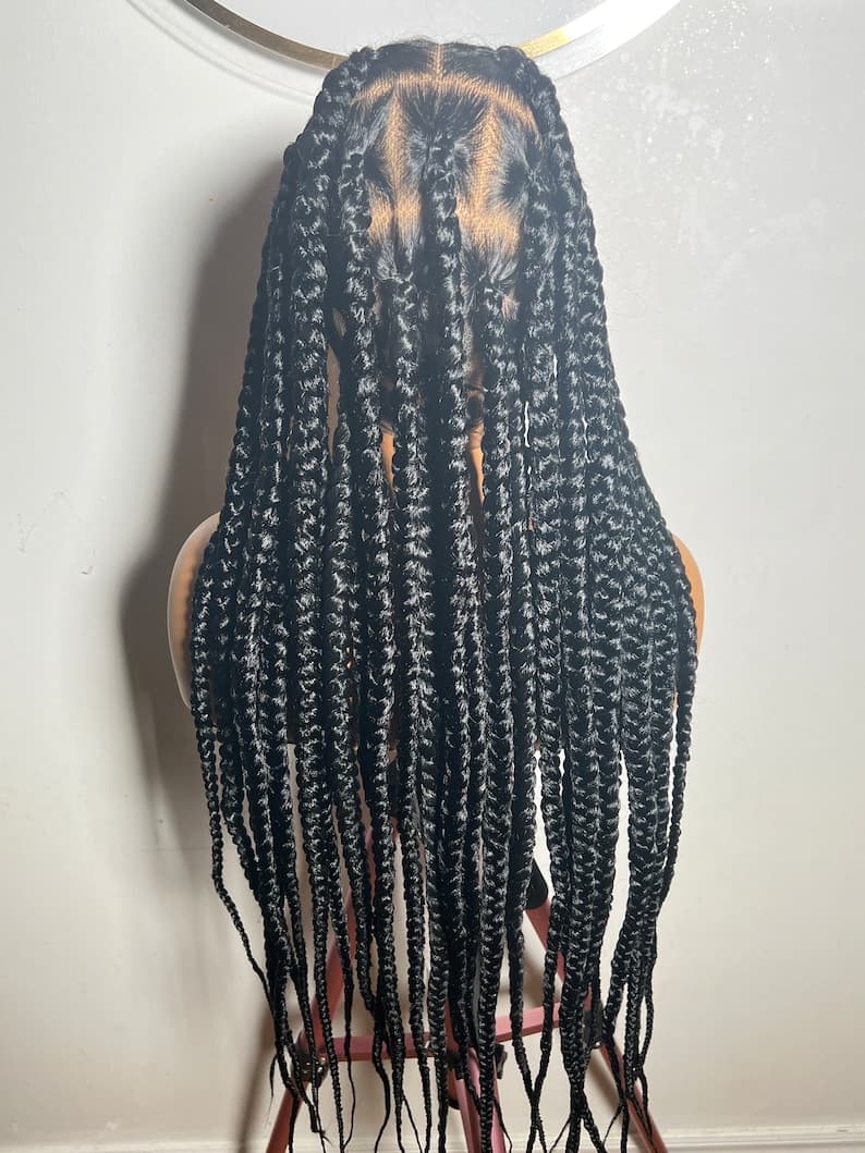 Jumbo Box Braids Wig: Long Black Braided Full Lace Wig