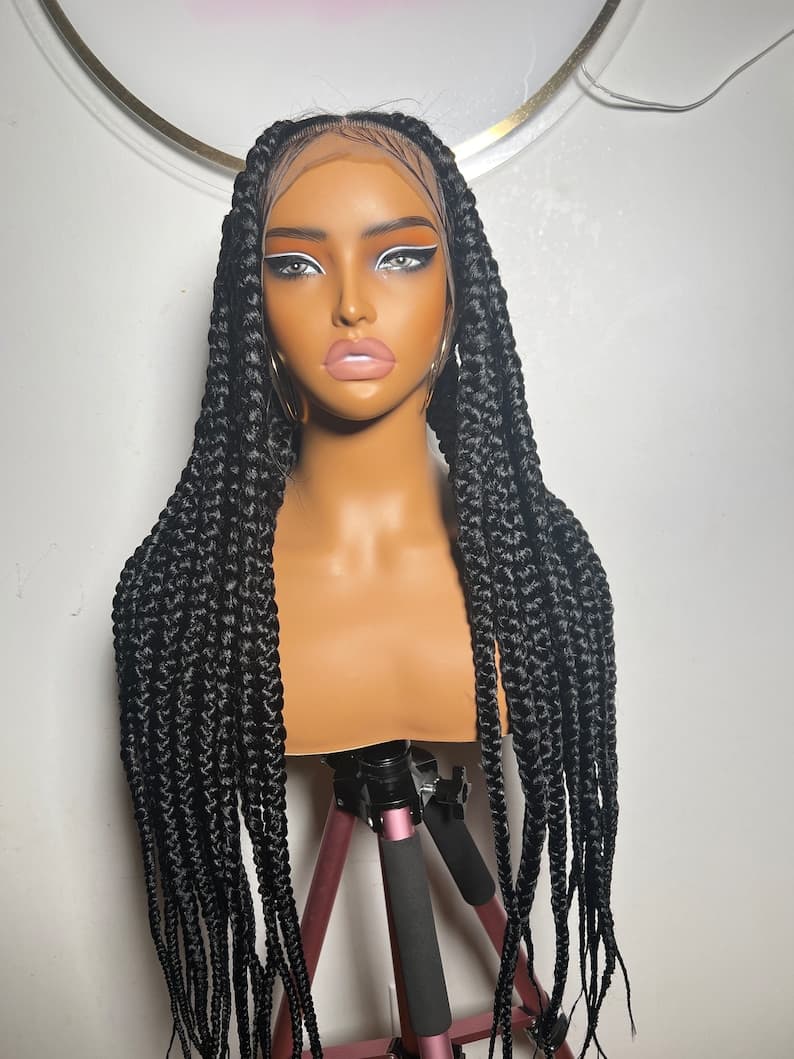 Jumbo Box Braids Wig: Long Black Braided Full Lace Wig