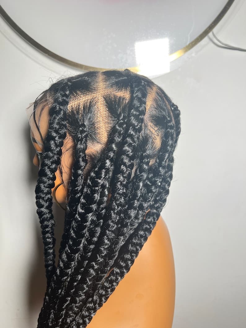 Jumbo Box Braids Wig: Long Black Braided Full Lace Wig