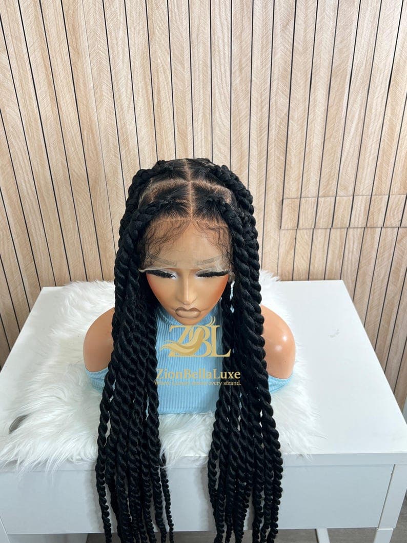 Jumbo Senegalese Twists Braided Wig: 40 Inch Knotless Full Lace wig.