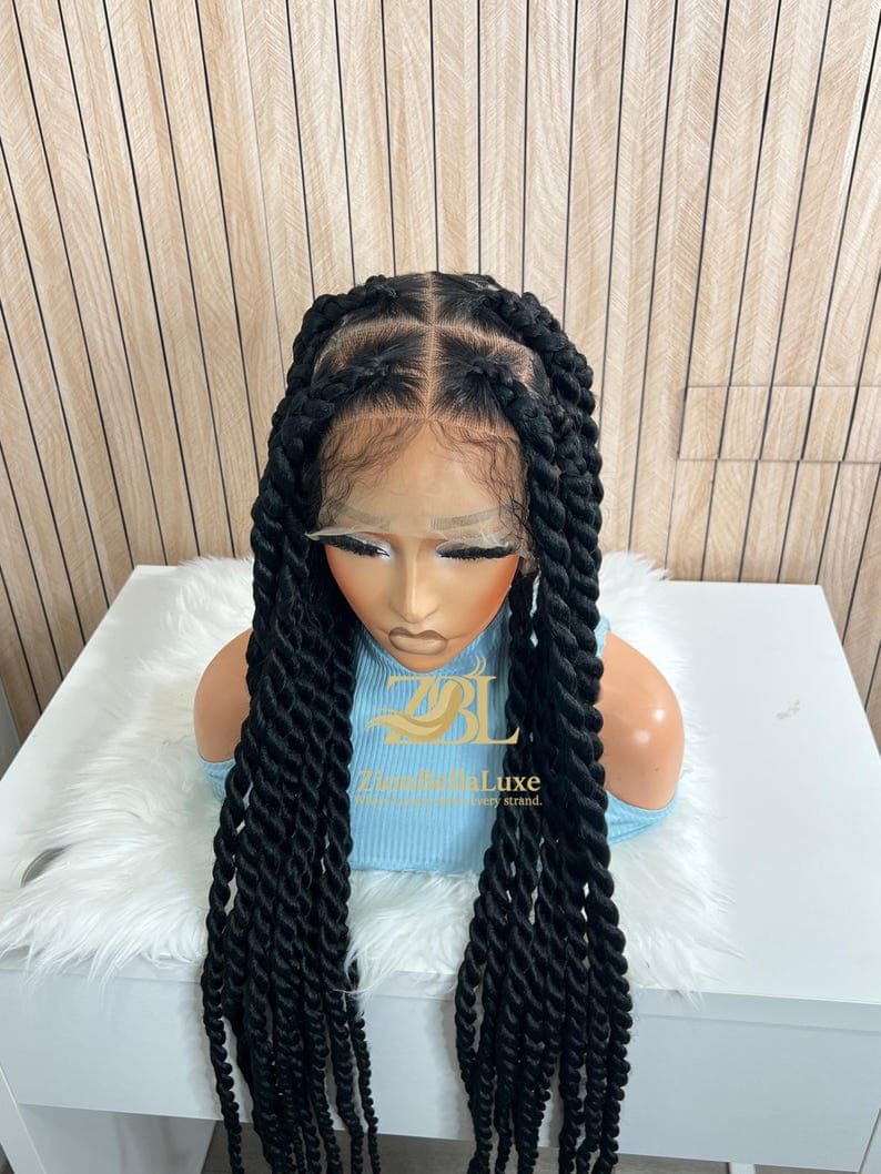 Jumbo Senegalese Twists Braided Wig: 40 Inch Knotless Full Lace wig.