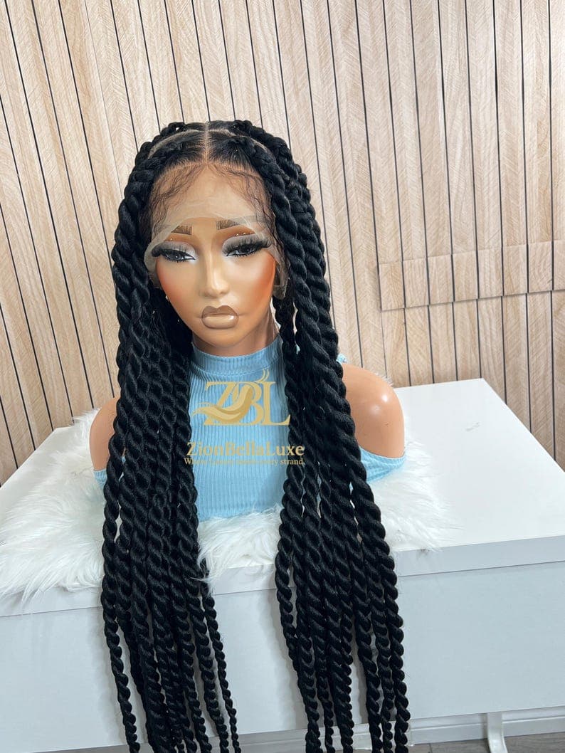 Jumbo Senegalese Twists Braided Wig: 40 Inch Knotless Full Lace wig.
