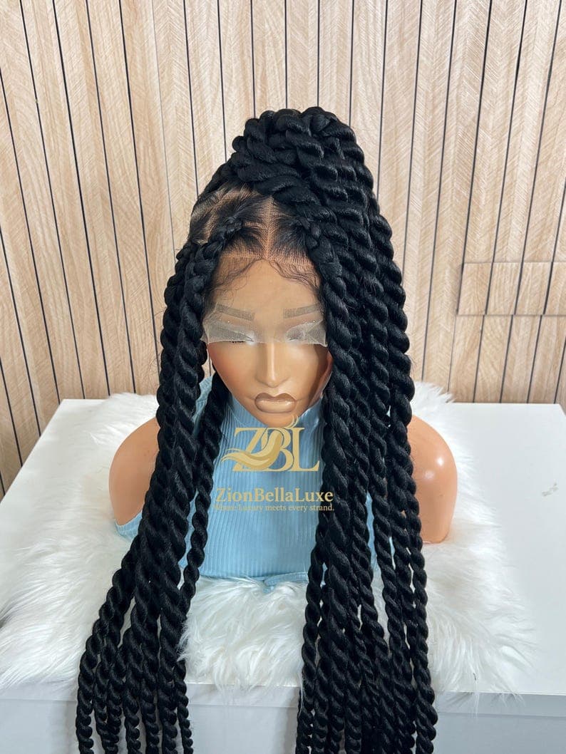 Jumbo Senegalese Twists Braided Wig: 40 Inch Knotless Full Lace wig.
