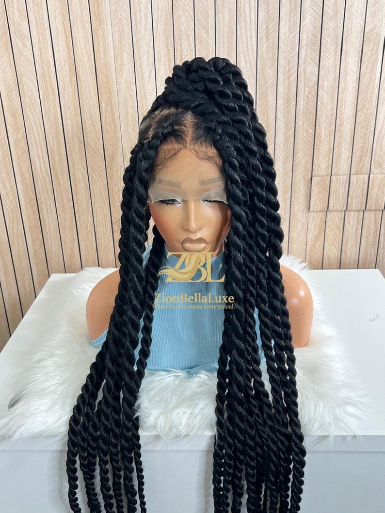 Jumbo Senegalese Twists Braided Wig: 40 Inch Knotless Full Lace wig.