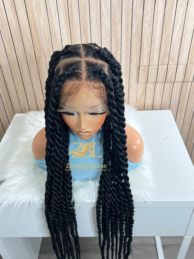 Jumbo Senegalese Twists Braided Wig: 40 Inch Knotless Full Lace wig.