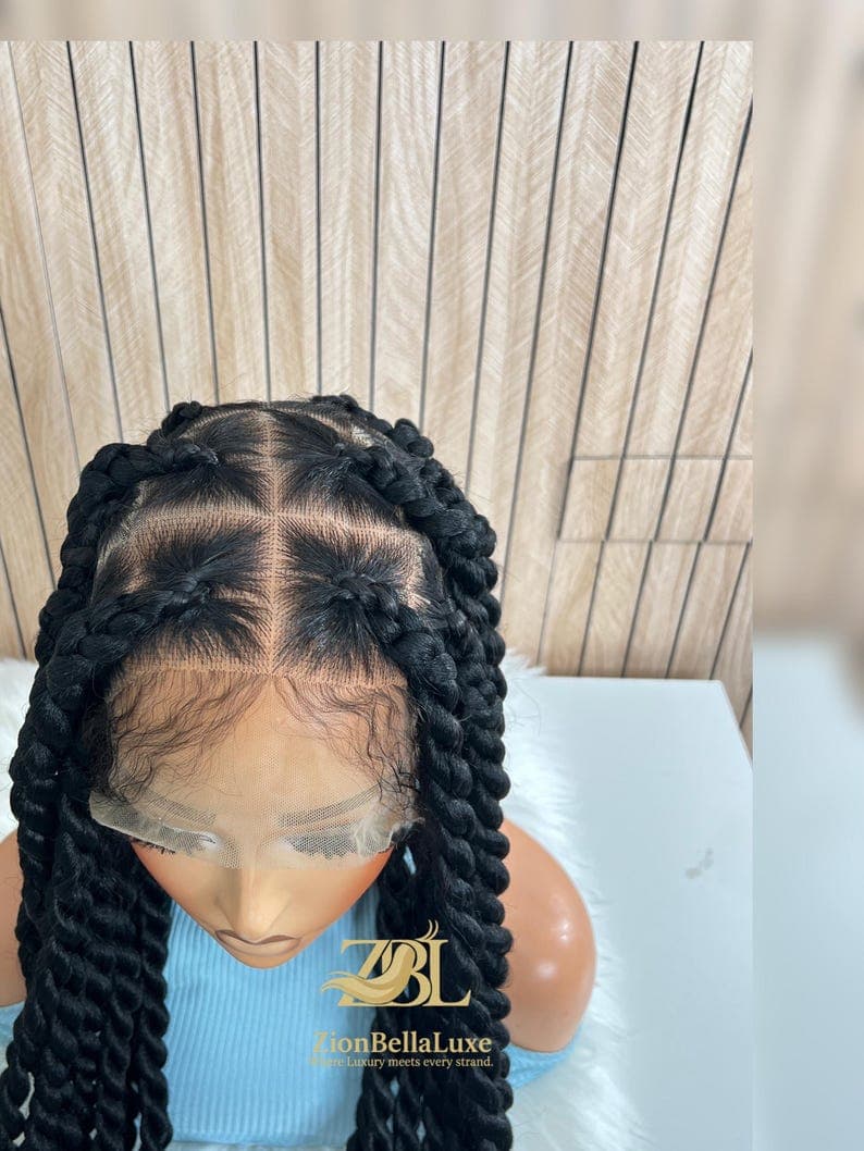 Jumbo Senegalese Twists Braided Wig: 40 Inch Knotless Full Lace wig.