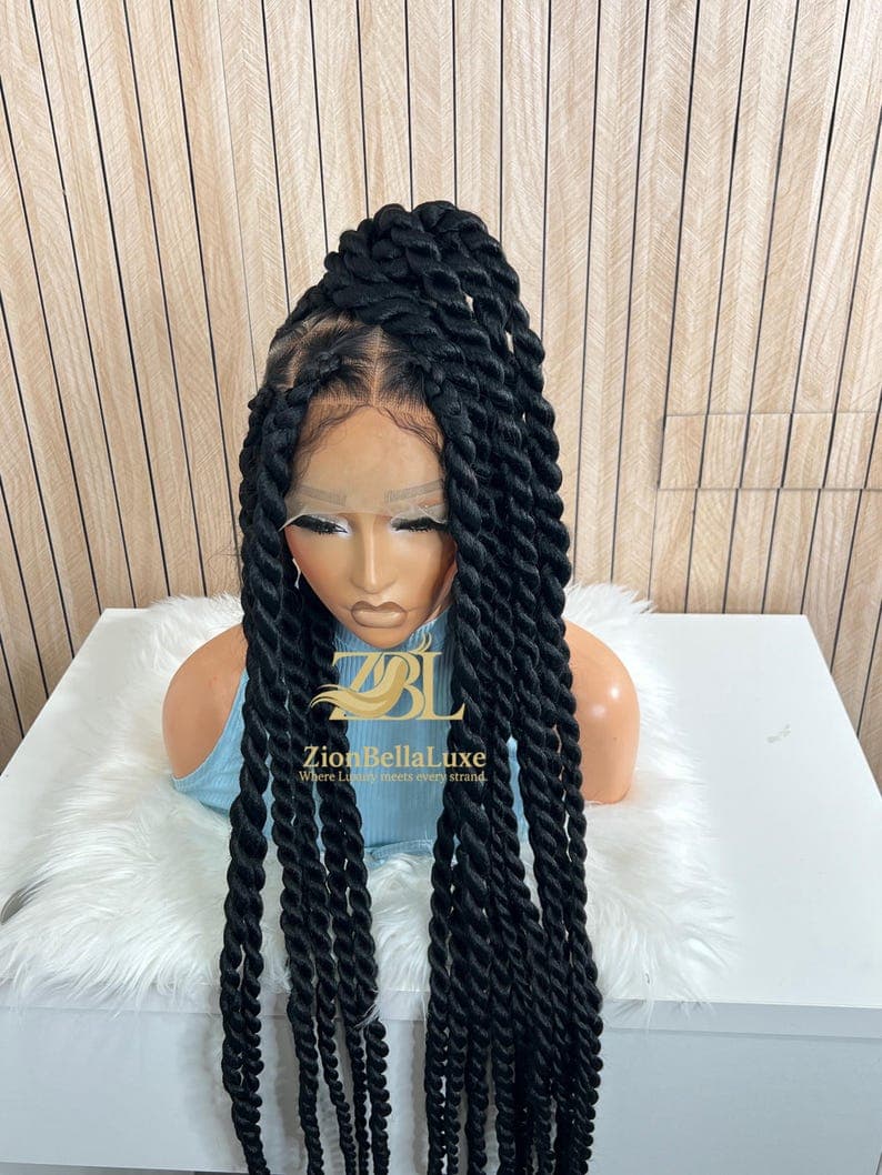 Jumbo Senegalese Twists Braided Wig: 40 Inch Knotless Full Lace wig.