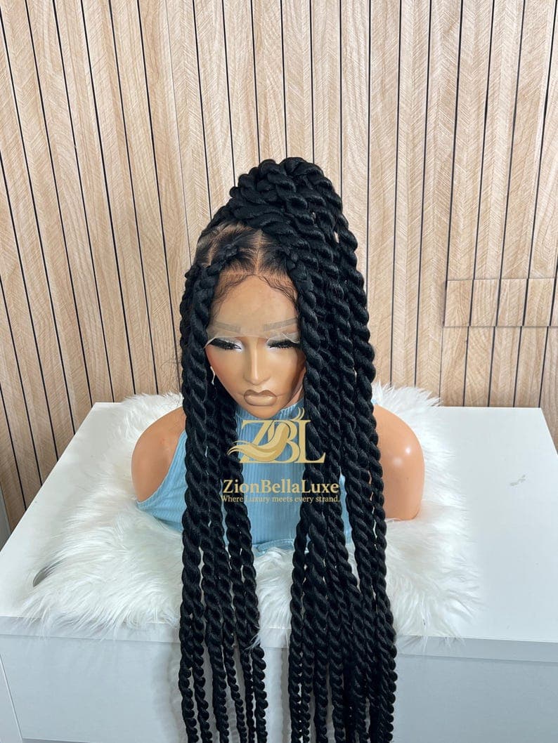 Jumbo Senegalese Twists Braided Wig: 40 Inch Knotless Full Lace wig.