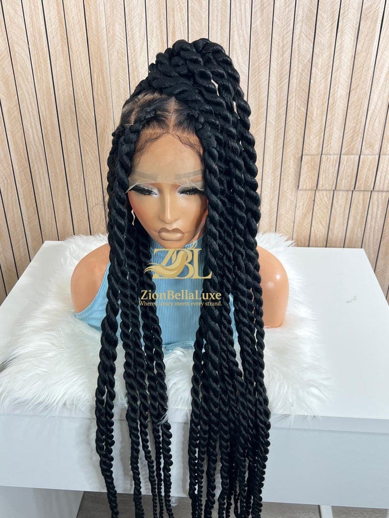 Jumbo Senegalese Twists Braided Wig: 40 Inch Knotless Full Lace wig.