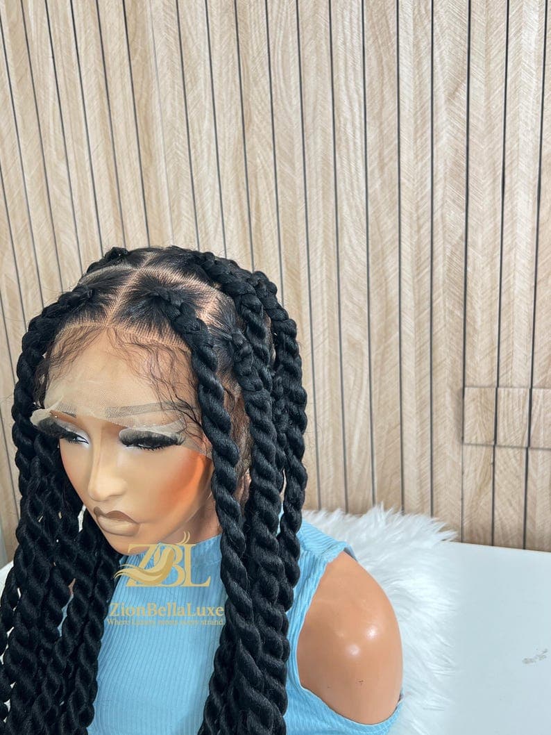 Jumbo Senegalese Twists Braided Wig: 40 Inch Knotless Full Lace wig.
