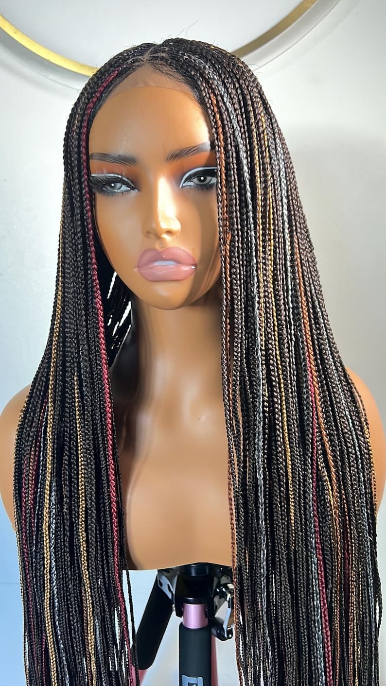 Knotless Braided Wig: Black Mix, 5x5 Closure Lace Front Wig, 28-30 Inch