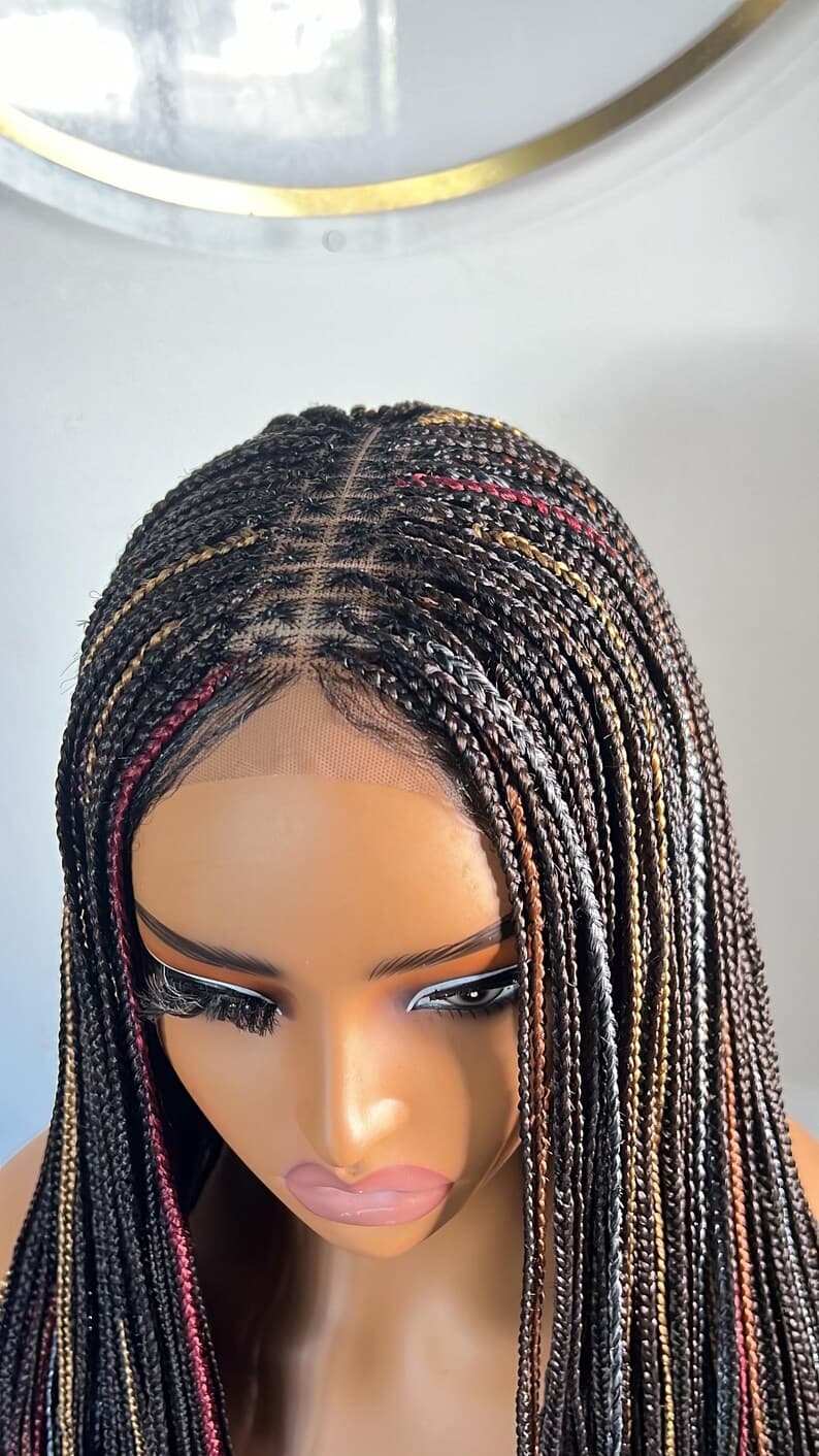 Knotless Braided Wig: Black Mix, 5x5 Closure Lace Front Wig, 28-30 Inch