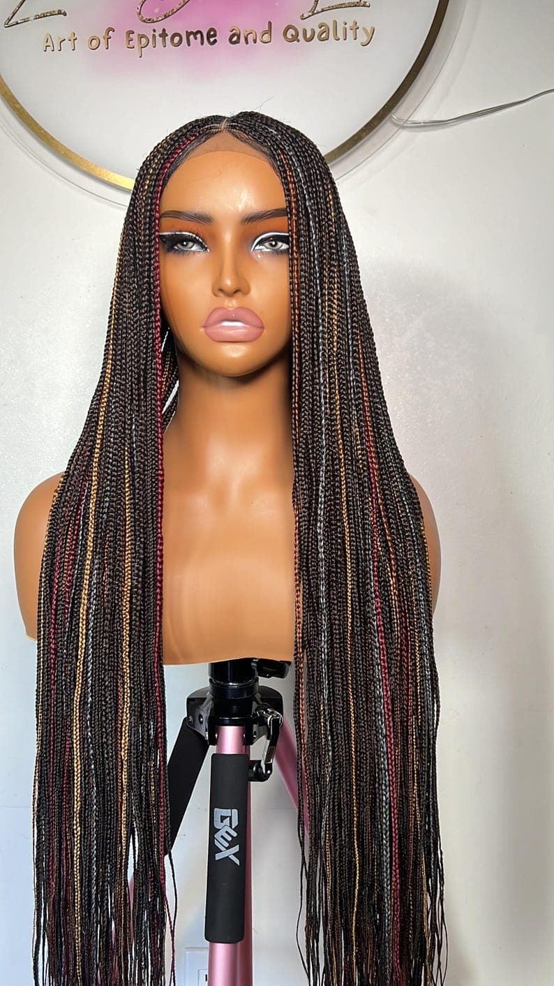 Knotless Braided Wig: Black Mix, 5x5 Closure Lace Front Wig, 28-30 Inch