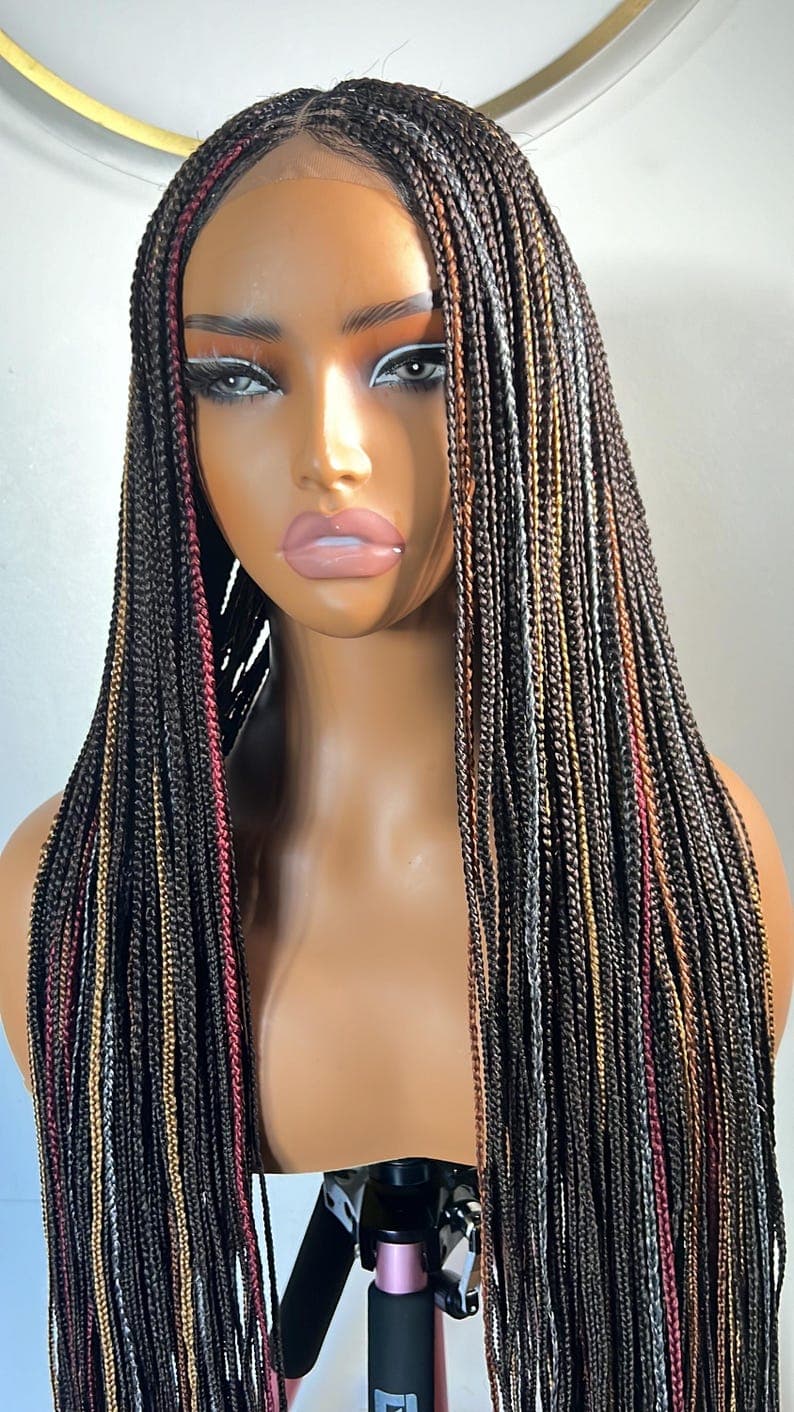 Knotless Braided Wig: Black Mix, 5x5 Closure Lace Front Wig, 28-30 Inch