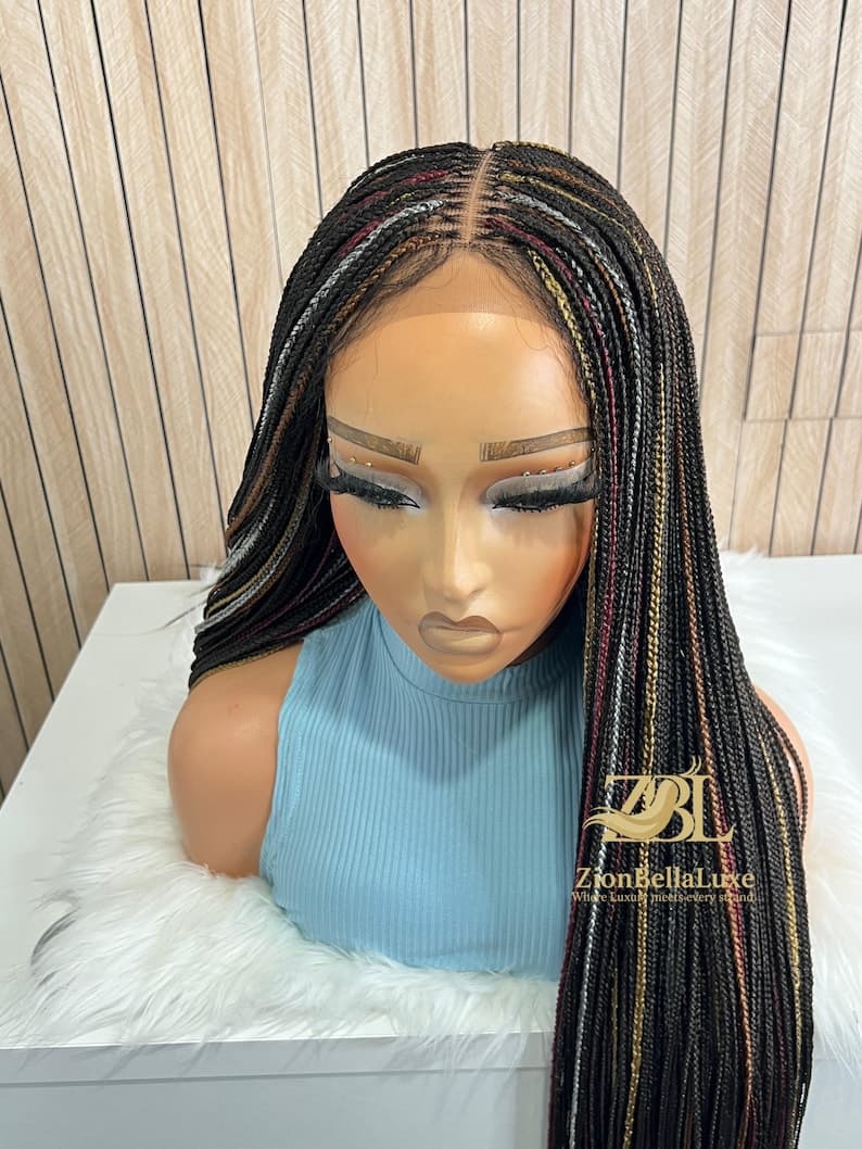 Knotless Braided Wig: Black Mix, 5x5 Closure Lace Front Wig, 28-30 Inch