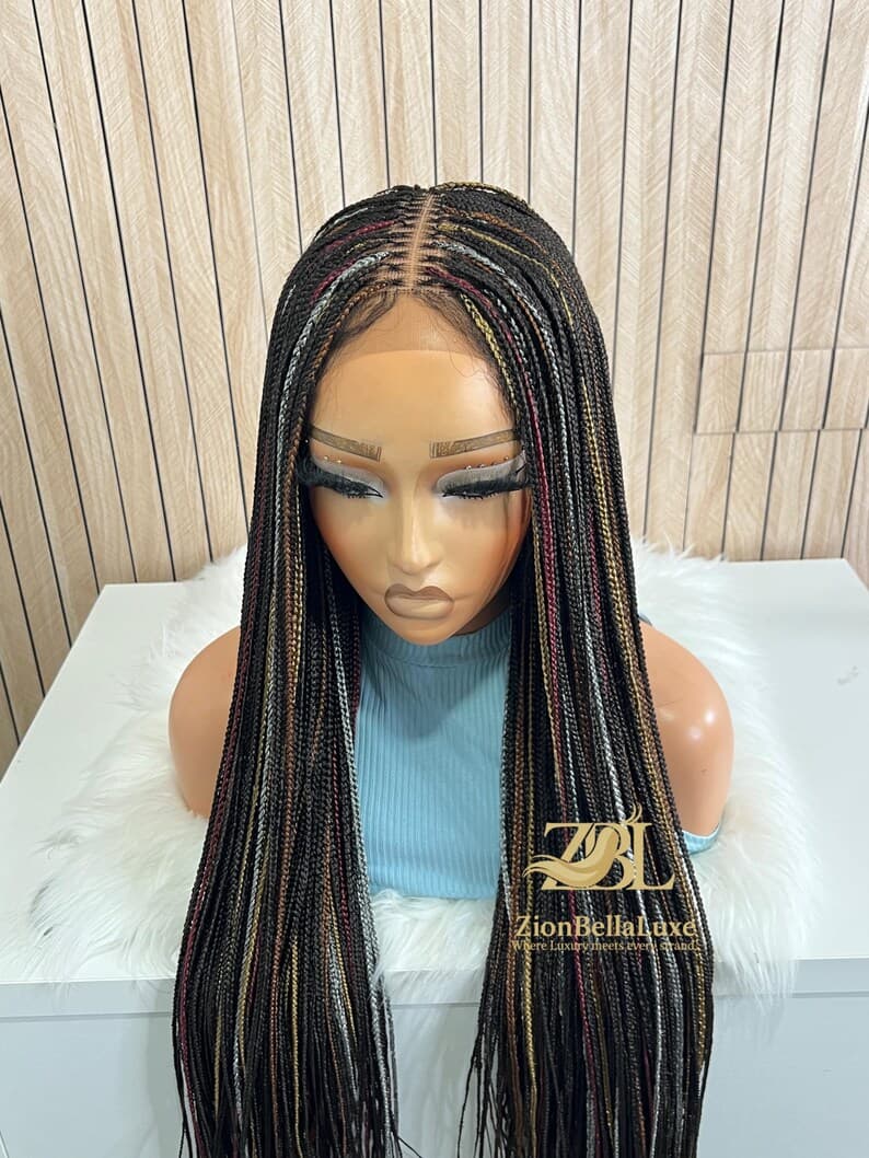 Knotless Braided Wig: Black Mix, 5x5 Closure Lace Front Wig, 28-30 Inch