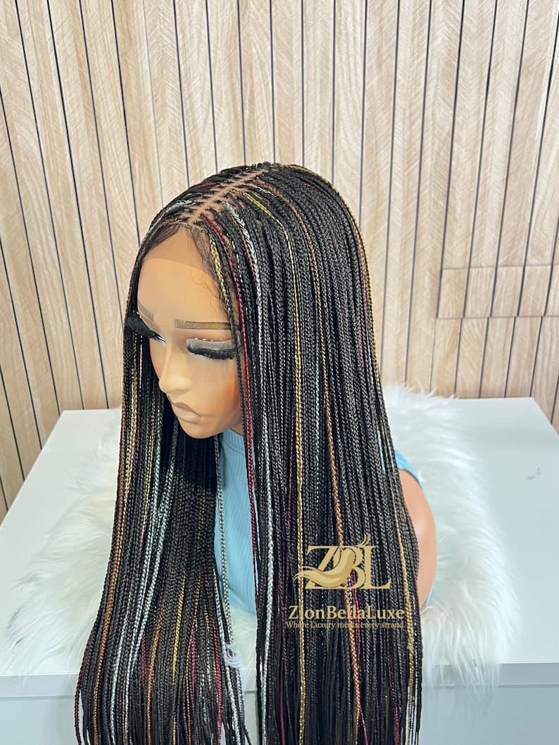 Knotless Braided Wig: Black Mix, 5x5 Closure Lace Front Wig, 28-30 Inch