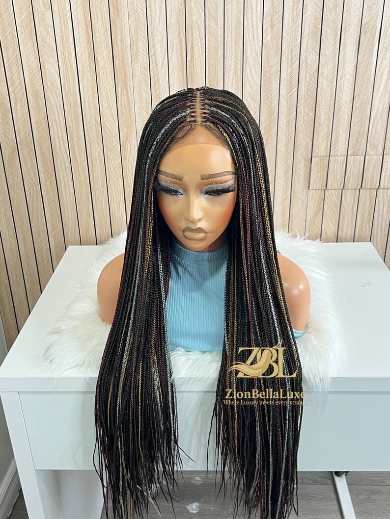 Knotless Braided Wig: Black Mix, 5x5 Closure Lace Front Wig, 28-30 Inch