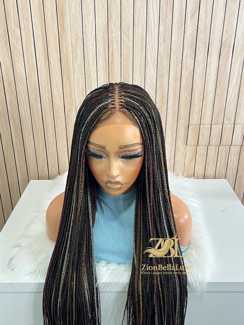 Knotless Braided Wig: Black Mix, 5x5 Closure Lace Front Wig, 28-30 Inch