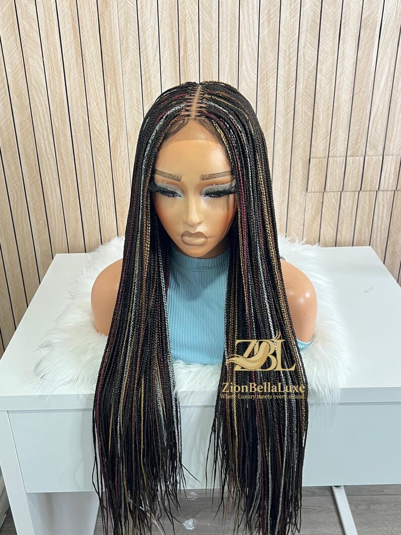Knotless Braided Wig: Black Mix, 5x5 Closure Lace Front Wig, 28-30 Inch