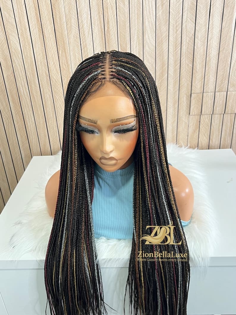Knotless Braided Wig: Black Mix, 5x5 Closure Lace Front Wig, 28-30 Inch