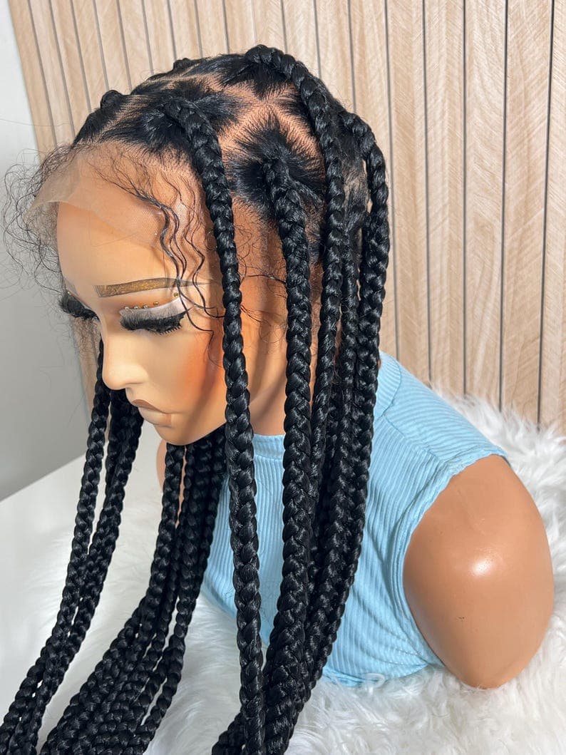 Large Knotless Braids Wigs for black women, 35” Full Lace Wig.