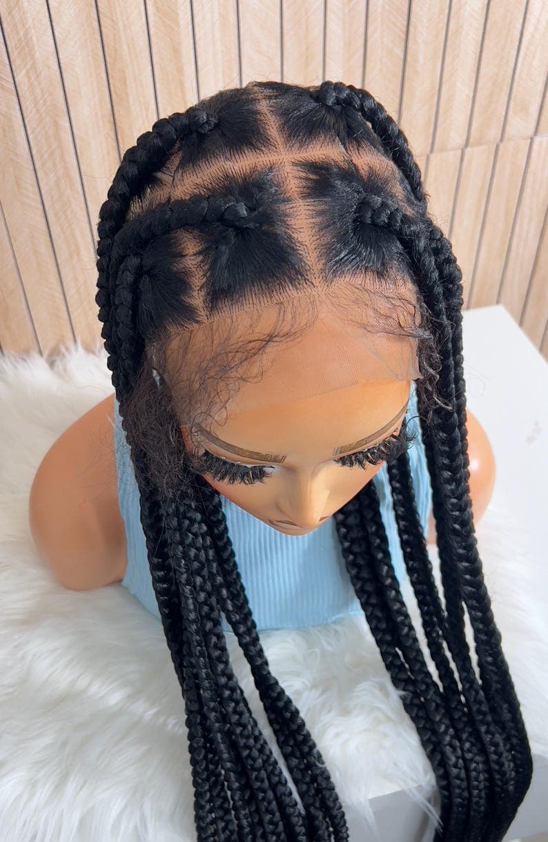 Large Knotless Braids Wigs for black women, 35” Full Lace Wig.